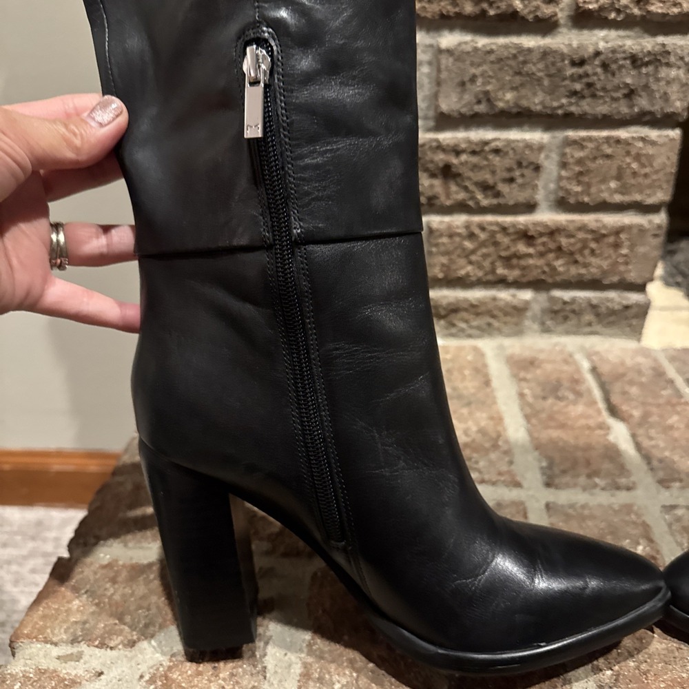 Marc Fisher Lannie Black Block High Heeled Riding Boots Sz 7M #634 - Picture 12 of 16